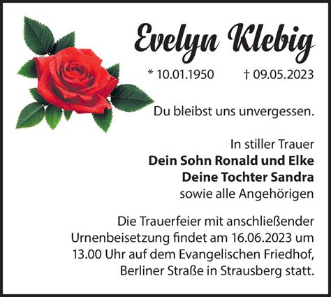 Traueranzeigen von Evelyn Klebig Märkische Onlinezeitung Trauerportal