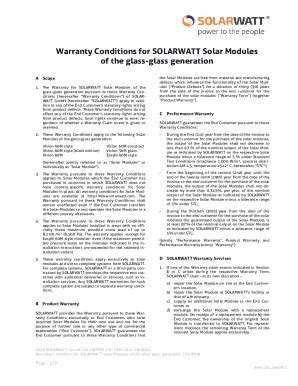 Fillable Online Warranty Conditions For Solarwatt Solar Modules Of The