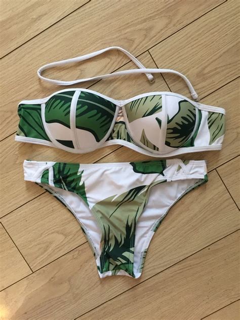 Printed Floral Bikini Set 2017 Summer Hot Sale Green Tropical Swimwear