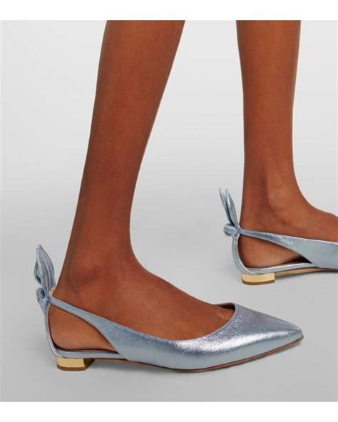 Aquazzura Bow Detail Leather Ballet Flats In Blue Lyst