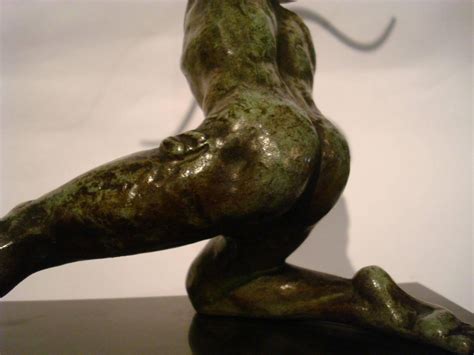 Art Deco Male Nude Archer Bronze Sculpture By Alexandre Ouline France