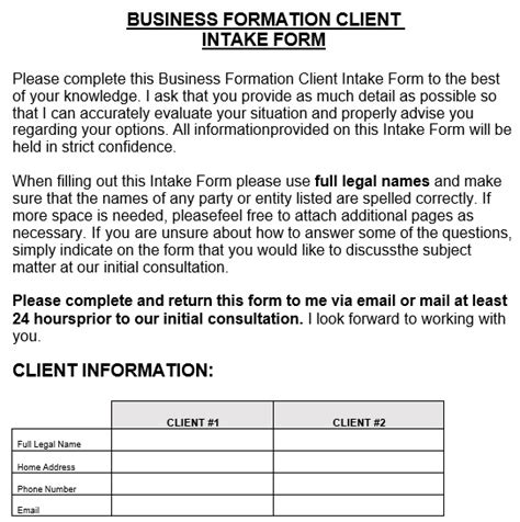 Printable Client Intake Forms And Templates Word Best Collections