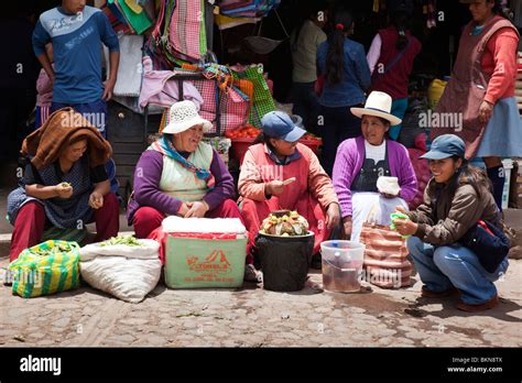 Peruvian Women At A Street Market Cuzco Peru South America Stock