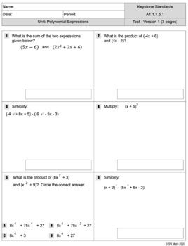 Polynomial Expressions Unit Test Generator For Algebra Keystone By Sr