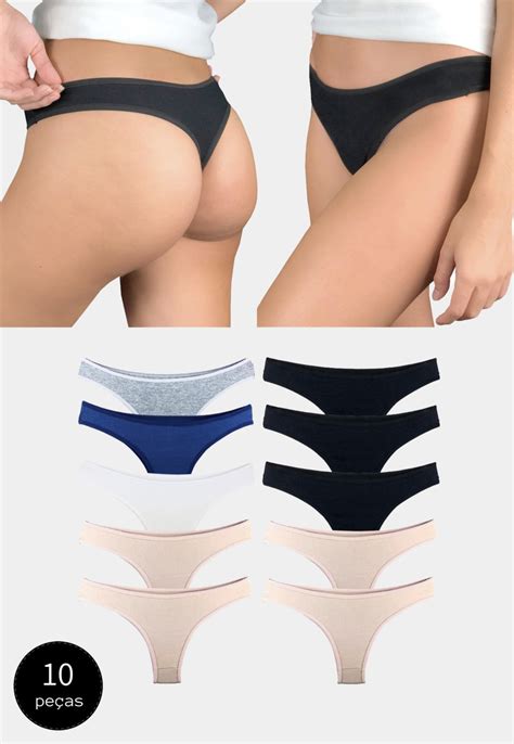 Kit Calcinhas Fio Dental Try Basics Algodão Cotton Básica Lisa Moda Lingerie Colorido