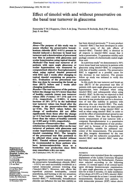 (PDF) Effect of timolol with and without preservative on the basal tear ...