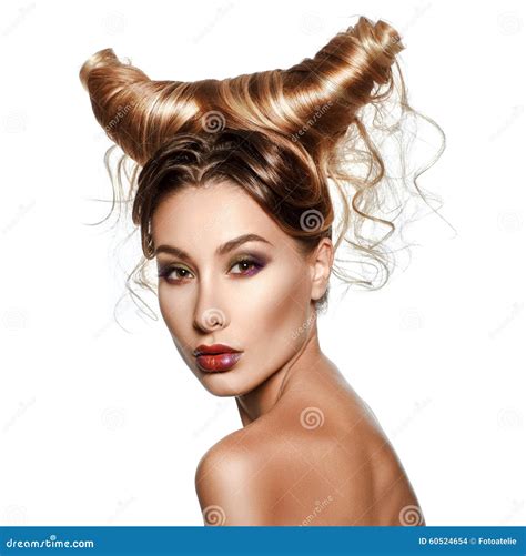 Fashion Art Portrait Of Beautiful Woman With Horns Stock Photo Image