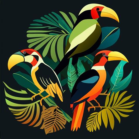 Iconos de aves exóticas de acuarela Vector Premium