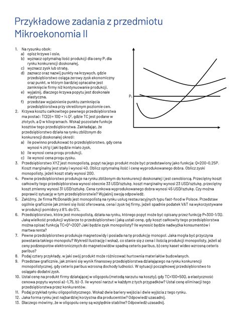 Przykładowe zadania z przedmiotu Mikroekonomia II Przykładowe zadania