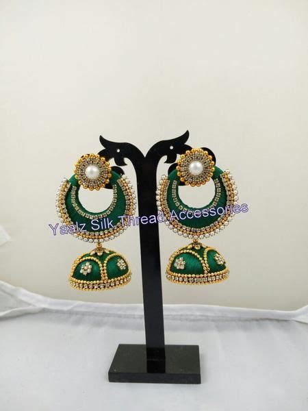 Yaalz Chand Bali Jhumka Heavy Worked Earring In Forest Green Color