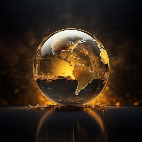 Premium Photo A Gold Globe On Black Background With Lights