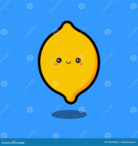 Kawaii Cute Cartoon Image Of A Yellow Lemon With A Smile On A Blue