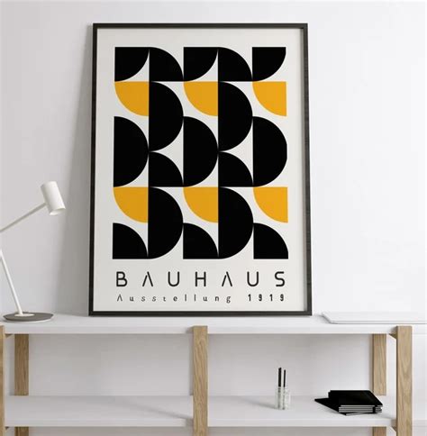 Quadro Abstrato Bauhaus Forma Geométrica Preto e Amarelo Artspot