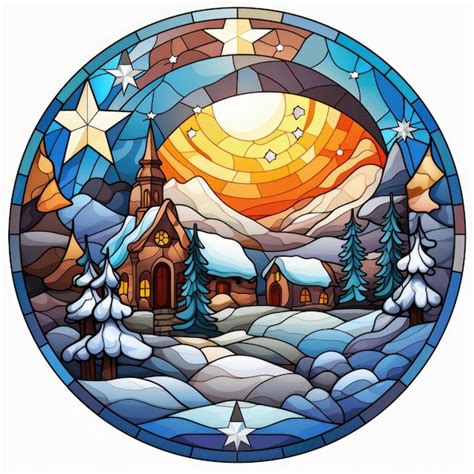 Enchanting Christmas Scene Stained Glass In Vector Format Against A