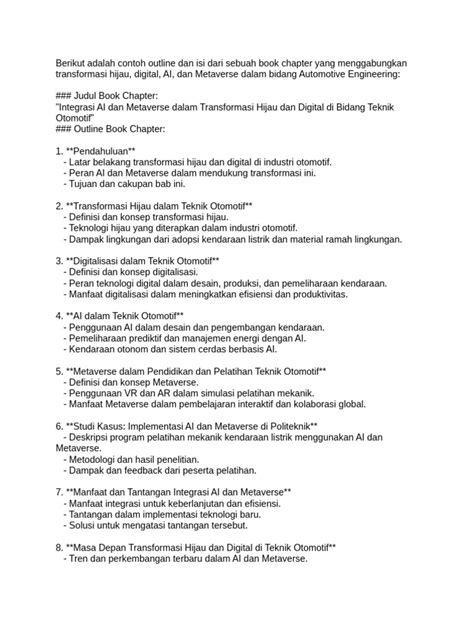 berikut  contoh outline  isi  sebuah book chapter