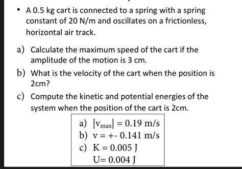 Solved A 0 5kg Cart Is Connected To A Spring With A Spring Chegg