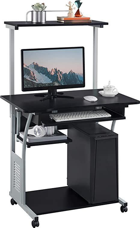 Topeakmart 2 Tier Computer Desk with Printer Shelf and Keyboard Tray ...