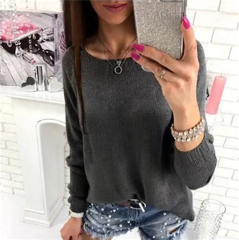 2018 Autumn Plus Size Women Sweaters Casual Loose Long Sleeve Back