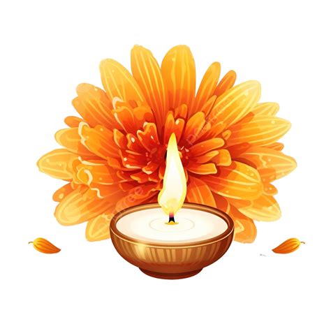 Happy Diwali Greeting Card With Diya And Marigold Flower Diwali Wishes