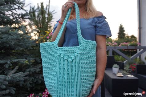 Duża torba torebka ze sznurka bawełn handmade kolory Józefów