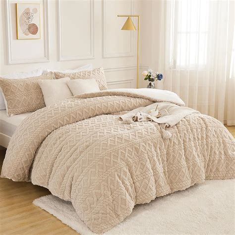 Amazon Andency Fluffy Sherpa Queen Comforter Set Super Soft Beige