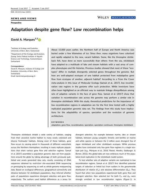 (PDF) Adaptation despite gene flow? Low recombination helps