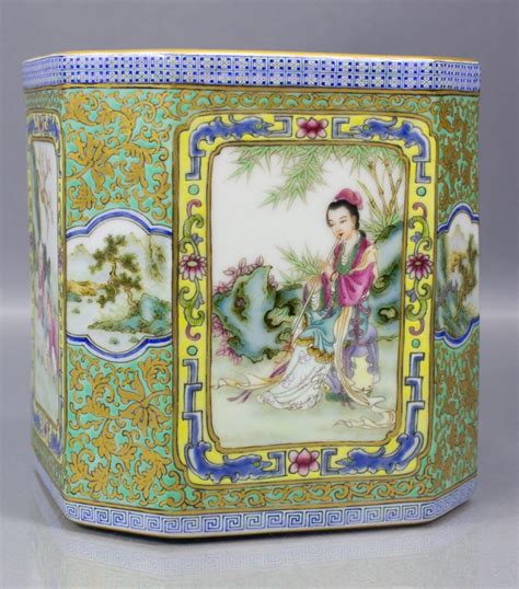 Lot Chinese Famille Rose Porcelain Cache Brush Pot