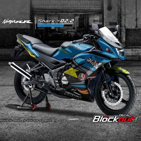 Jual Decal Ninja 150 RR New Shark 02 2 Warna Biru Atau Hitam Sticker