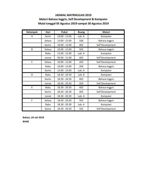 Jadwal Matrikulasi Mahasiswa Baru Bina Insani Universitas Bina