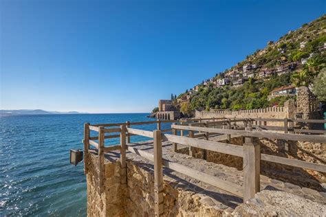 Alanya Antalya Aerial City With Castle And Sea Stock