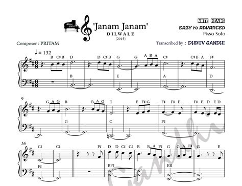 Janam Janam (Sheet Music + English Notes + MIDI) - Piano Tutorial