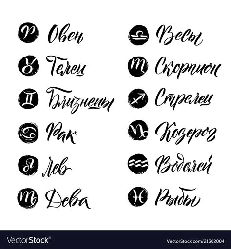 Calligraphy Zodiac Signs Set Hand Drawn Horoscope Vector Image