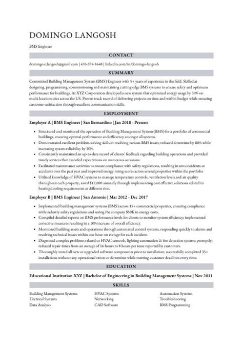 Bms Engineer Resume Cv Example And Writing Guide