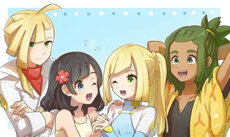 Lillie Selene Gladion And Hau Pokemon And 2 More Drawn By Miu