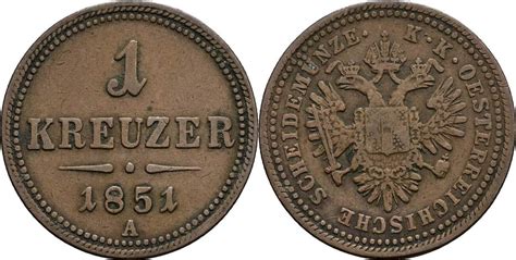 Österreich Kaiser Franz Joseph I 1 Kreuzer 1851 A Wien ss MA Shops