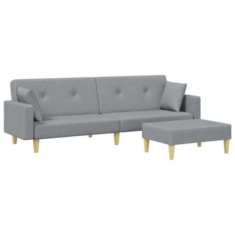 OLL Canapé lit à 2 places avec repose pied gris clair tissu A3216240