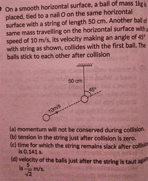 On A Smooth Horizontal Surface A Ball Of Mass 1 Kg Is Placed Tied To A