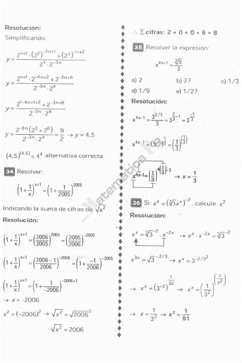 Leyes De Exponentes Problemas Resueltos Tipo Examen De Admision A La Universidad