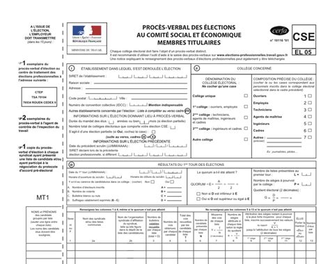 cerfa élection cse pv de carence élections professionnelles Dadane