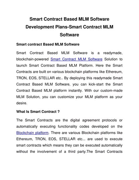 Ppt Smart Contract Based Mlm Software Development Plans Smart