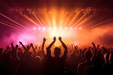 Energetic Concert Crowd With Hands Raised In The Air Enjoying The