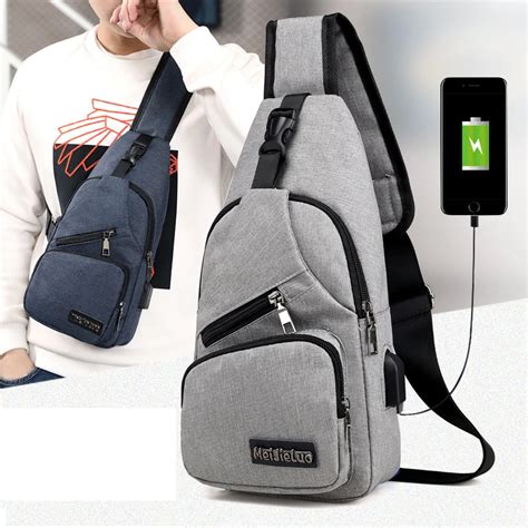 Male Shoulder USB Charging Crossbody Bags Men Anti Theft Chest Bag