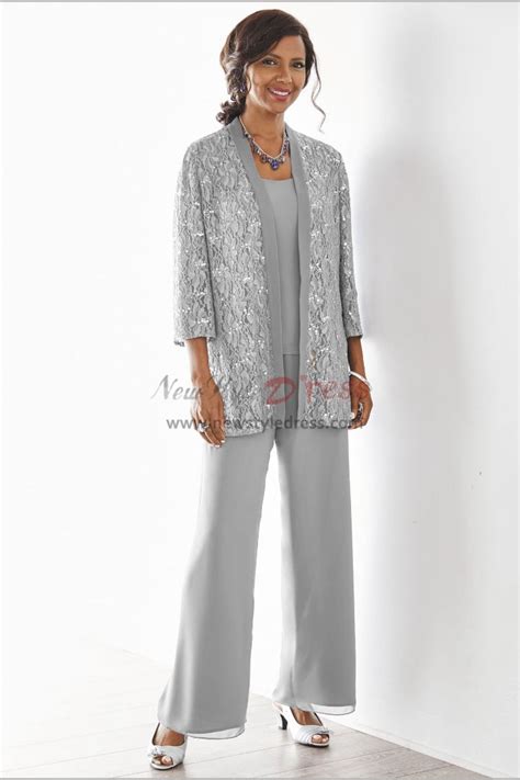 Charcoal Elegant Lace Mother Of The Bride Pant Suits Dresses Nmo 535