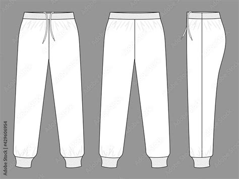 White Tracksuit Pants Template On Gray Background Front Back And