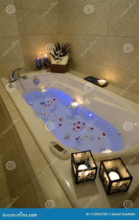 Romantic Bubble Bath with Roses Petals Stock Photo - Image of bathroom, petals: 113942708