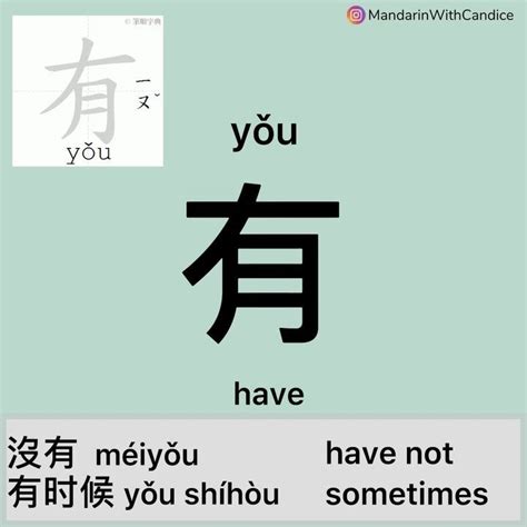 Chinese Character Flashcard 有 have Words 没有 have not 有时候 sometimes