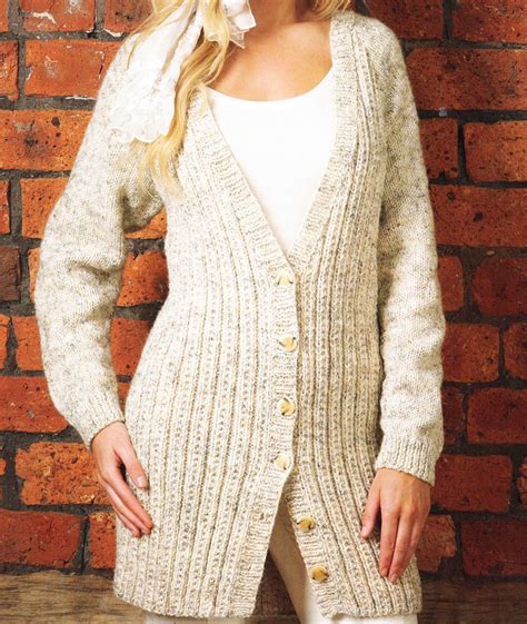 Knitting Pattern Ladies Long Easy Knit Aran Jacket Fits 28 46 Chest Knitting Patterns