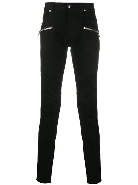 Balmain Zipped Pocket Skinny Jeans In Black Whats On The Star