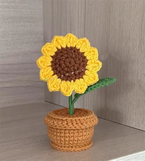 Cute Crochet Sunflower Pot For Girl T Crochet Plant Knitted