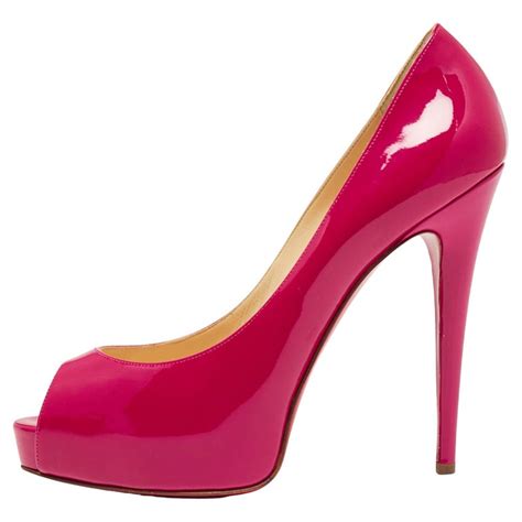 Christian Louboutin Hot Pink Patent Leather Very Prive Peep Toe Pumps Size 41 For Sale At 1stdibs